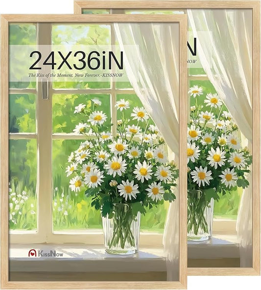 24x36 Poster Frame 2 Pack, Natural Oak Wood, Wall Gallery Picture Frame