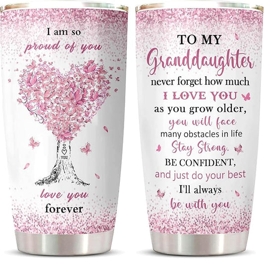 ZANIION Granddaughter Gifts Tumbler 20oz 1PC, Great Birthday Gifts For Granddaughter From Grandma Mug, Best Christmas Graduation Valentines Day Decoration Present For Grandchild Coffee Cup
