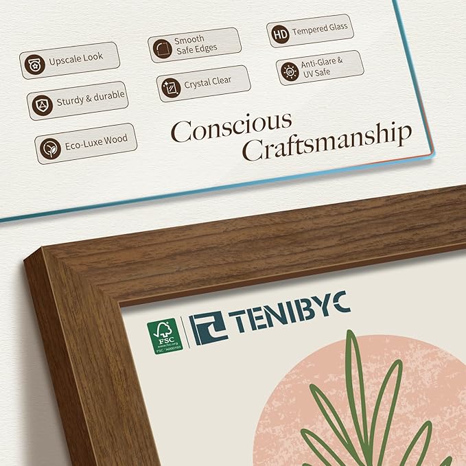 8.5 by 11 Picture Frame 4 Pack - HD Tempered Glass, Natural Wood Certificate Frame, Table Top or Wall Gallery Frame