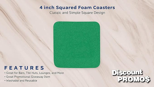 10 Squared Foam Coasters Pack, 4 inch - PU Foam, Foldable - Kelly Green