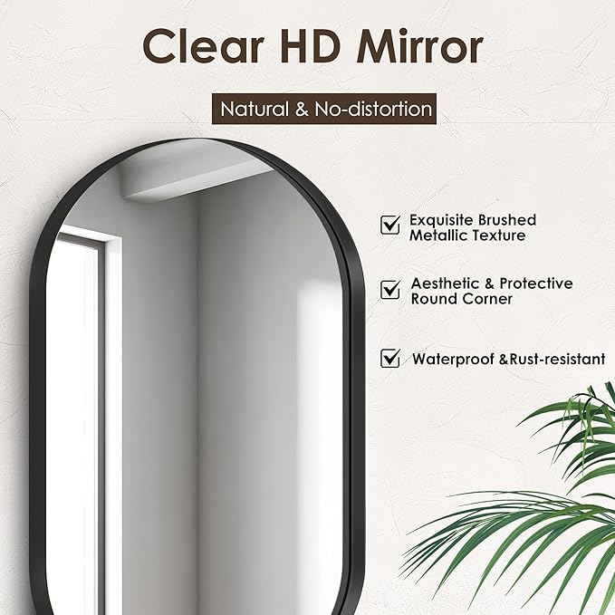 SogesHome Medicine Cabinet with Mirror, 21x34 Oval Mirror Cabinet, Wall Mount Recess Bathroom Vanity Mirror with Storage with 2 Shelves, Perfect for Bathroom, Black