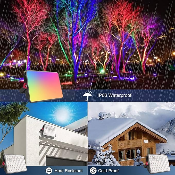 2 Pack 200W RGB Flood Light, RGB Color Changing Floodlight, Smart RGB Floodlight with Remote Control, for Club, Wedding, Poster, Stage Lighting, Birthday Party, KTV, Christmas, Halloween
