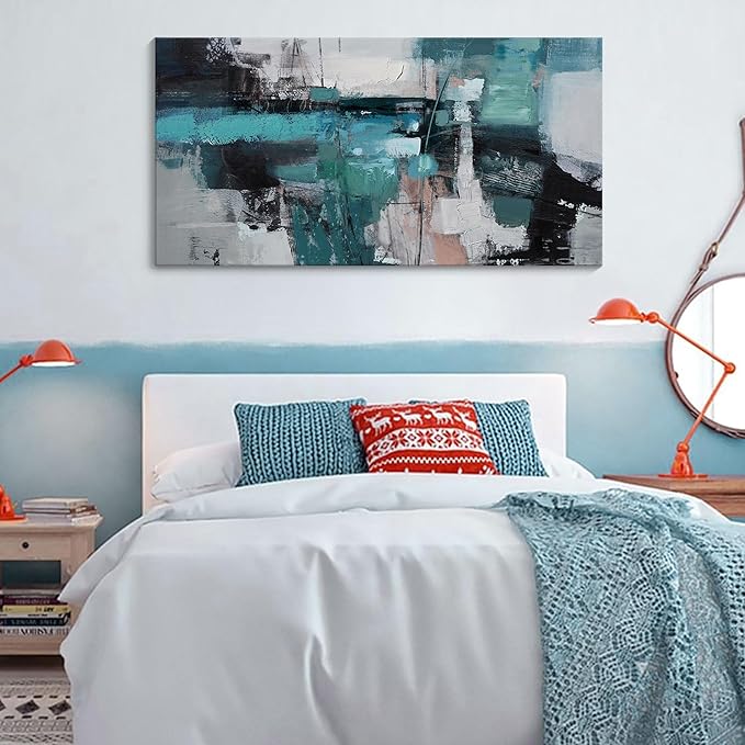 YDYSUNE Abstract Wall Art - Large Elegant and Modern Painting Green Canvas Decor Picture for Living Room Gray Background Home Bedroom Decoration Artwork Decor Size 24X48inch