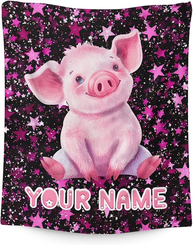 Pig Blanket for Gift, Custom Girls Blankets, Pink Cozy Soft 50 x 40 Inches Flannel Throws for Bed Travel Sofa Living Room