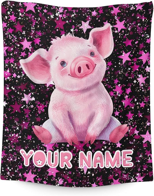 Pig Blanket for Gift, Custom Girls Blankets, Pink Cozy Soft 50 x 40 Inches Flannel Throws for Bed Travel Sofa Living Room