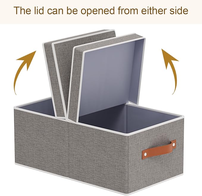 1-Pack Storage Box, Foldable Blanket Basket with Detachable Lid, Linen Closet 0rganizers with Double Handles, Collapsible Cubes for Organizing, Grey, 16.1 x 9.8 x 6.5 inch