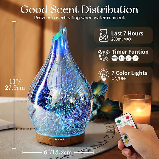 Porseme 280ml Essential Oil Diffuser, Aroma Ultrasonic Humidifier with Remote Control, BPA Free, Auto Shut-Off, Timer Setting