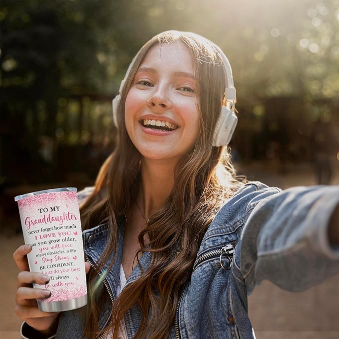 ZANIION Granddaughter Gifts Tumbler 20oz 1PC, Great Birthday Gifts For Granddaughter From Grandma Mug, Best Christmas Graduation Valentines Day Decoration Present For Grandchild Coffee Cup