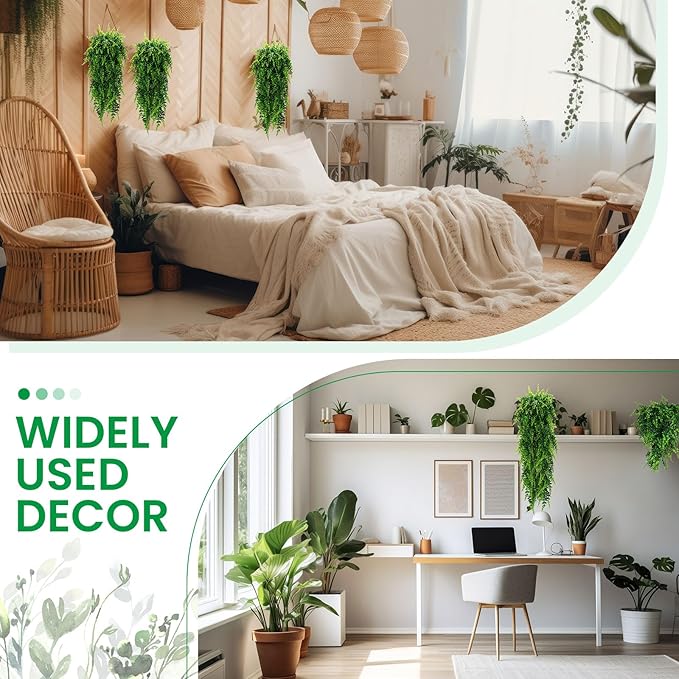 Geosar 96 Pcs Artificial Hanging Plants 32 Inch Hanging Boston Ferns Plastic Fake Plants for Wall Room Garden Wedding Garland Indoor Outdoor Decoration, No Basket