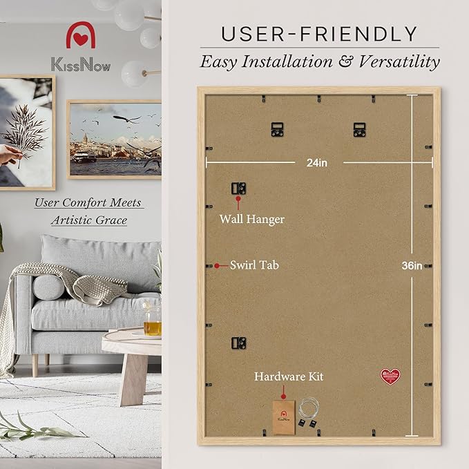 24x36 Poster Frame 2 Pack, Natural Oak Wood, Wall Gallery Picture Frame