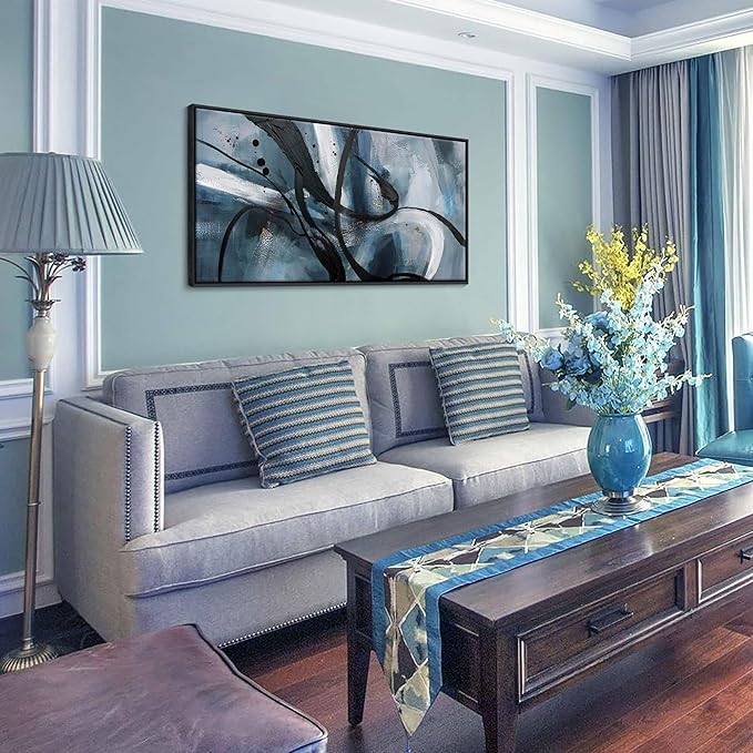 YDYSUNE Abstract Wall Art - Black Canvas Wall Decor Graffiti Lines Simple Art Modern Minimalist Artwork Prints Picture Contemporary Bedroom Living Room Office Decoration Framed Easy To Hang 20x40 Inch