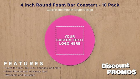 10 Round Foam Bud Coasters Pack, 4 inch - Customizable Text, Logo - PU Foam, Party Favor - Neon Pink