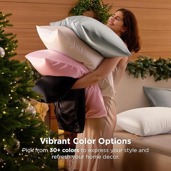 Bedsure Satin Pillowcase, Similar to Silk Pillow Cases Queen Size Set of 2, Cooling Pillow Case Covers with Envelope Closure, Room Decor Valentine Gifts for Women Men, Silver Grey, 20x30 Inches, 2pcs