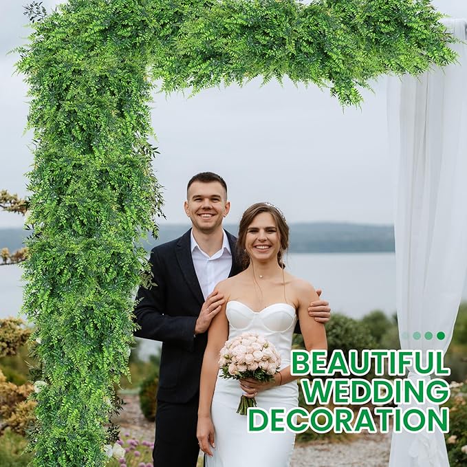 Geosar 110 Pcs Artificial Hanging Plants 32 Inch Hanging Boston Ferns Plastic Fake Plants for Wall Room Garden Wedding Garland Indoor Outdoor Decoration, No Basket