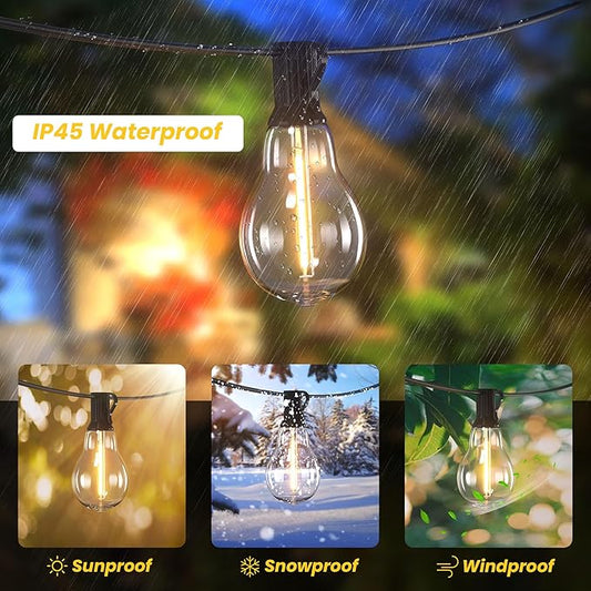 DAMAING Outdoor String Lights 100FT Patio String Lights Waterproof with 43 Shatterproof Dimmable A39 LED Edison Bulbs Connectable Outdoor Lighting for Backyard Bistro and Balcony 2700K