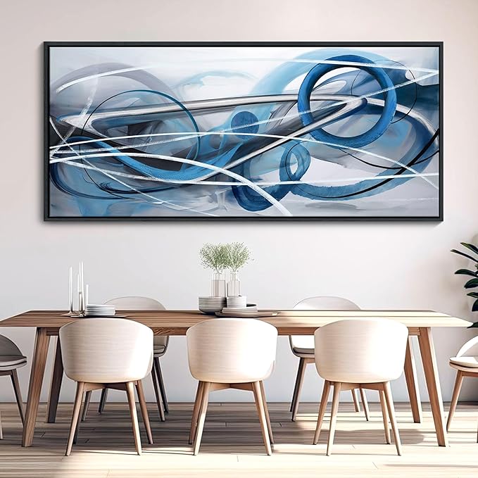 YDYSUNE Extra Large Blue and Gray Painting Wall Art White and Silver Picture for Living Room Modern Living Room Home Bedroom Decoration Blue Framed Artwork Decor 70x31IN