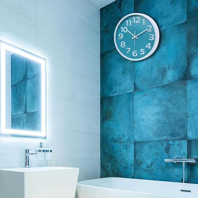 10 Inch Wall Clock Silent Non-Ticking,Modern Wall Clocks Battery Operated Easy to Read Quartz Analog Clock for Kitchen Bedroom Classroom School Bathroom Decor,Coastal Beach Theme (Aqua)