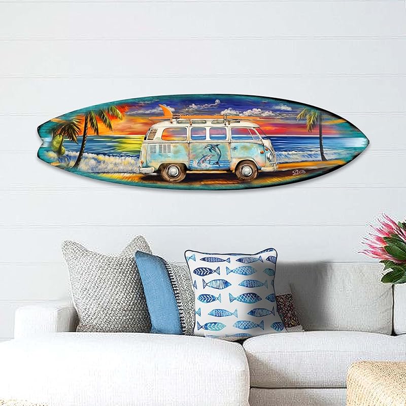 48-inch VW Surf Van at the Beach Wall Art, Handcrafted Coastal Holiday Décor by G. Debrekht