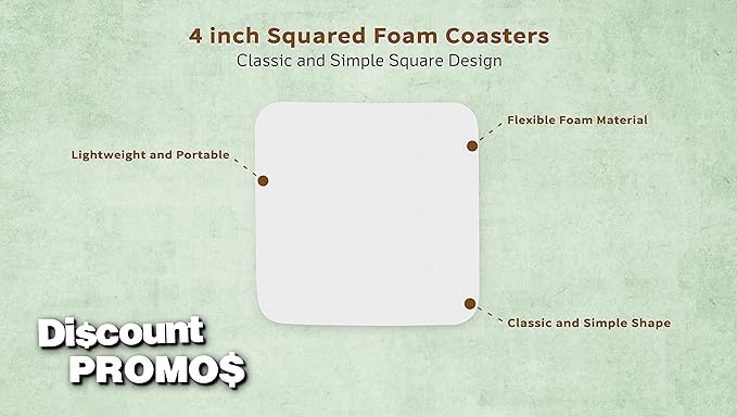 10 Squared Foam Coasters Pack, 4 inch - PU Foam, Foldable - White