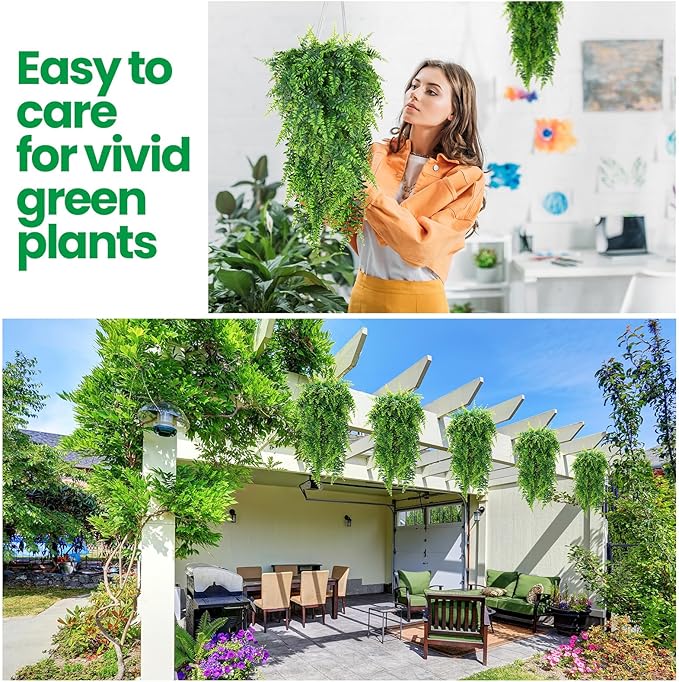 Geosar 20 Pcs Artificial Hanging Plants 32 Inch Hanging Boston Ferns Plastic Fake Plants for Wall Room Garden Wedding Garland Indoor Outdoor Decoration, No Basket