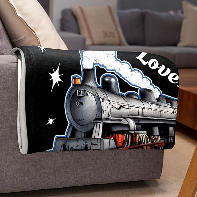 Boy Who Loves Trains Blanket Custom Train Blankets for Boys Men Flannel Cozy Quilt Gift for Train Lovers for Beding Sofa Couch-60x50 Inches