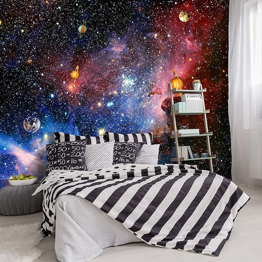 -Galaxy Universe Planet Ceiling Fabric Wallpaper Boys Girls Nursery Starry Sky Children Bedroom Bathroom Large Mural- 91"x65"（ not Peel and Stick）