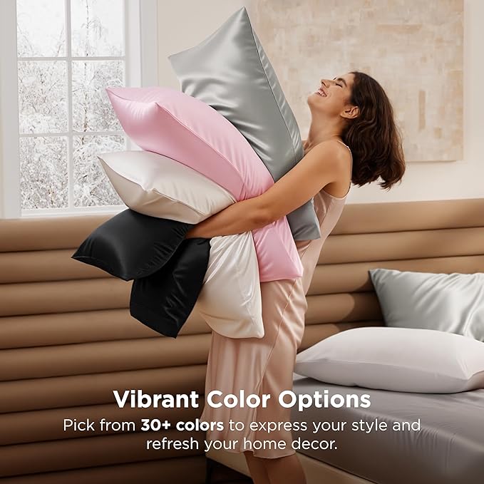 Bedsure King Size Satin Pillowcase Set of 2 - Silver Grey Pillow Covers for Hair and Skin with Envelope Closure, Similar to Silk Pillow Cases, Gifts for Women Men, 20x36 Inches, 2pcs