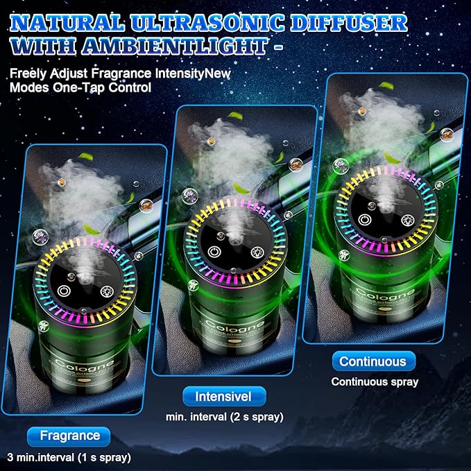 Smart Car Air Freshener Diffuser - 270-Day Long-Lasting Essential Oil (6.09oz/180ml), Auto On/Off Sensor, Ultrasonic Dual Modes, Multi-Mode Adjustable, Natural French Fragrance Oils, Coffee ﻿