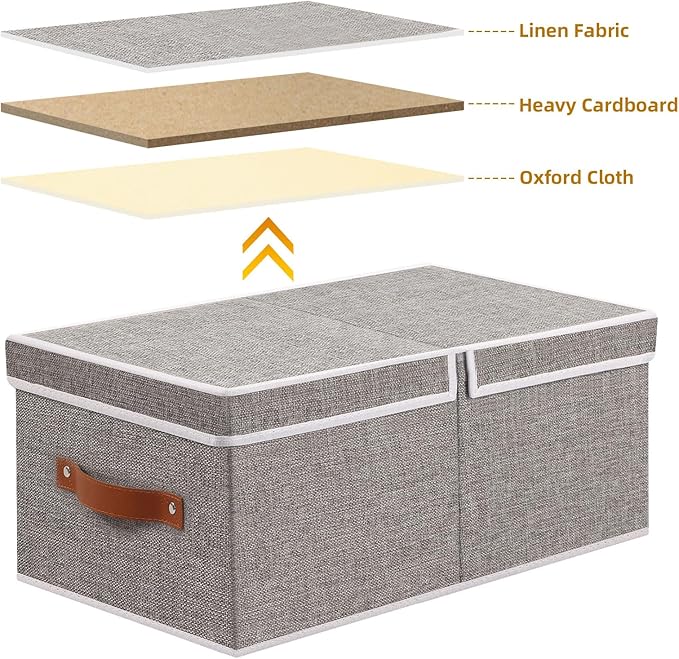 1-Pack Storage Box, Foldable Blanket Basket with Detachable Lid, Linen Closet 0rganizers with Double Handles, Collapsible Cubes for Organizing, Grey, 16.1 x 9.8 x 6.5 inch