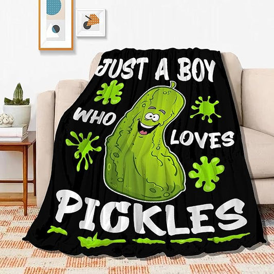 Just A Boy Who Loves Pickles Blanket Soft Blankets and Throws Flannel Cozy Lightweight Quilt Gift Perfect for Bed Sofa Couch-60 x50 Medium for Teen