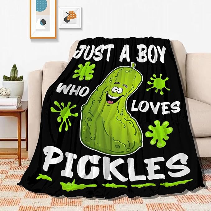 Just A Boy Who Loves Pickles Blanket Soft Blankets and Throws Flannel Cozy Lightweight Quilt Gift Perfect for Bed Sofa Couch-40 x30 Extra Small for Pets