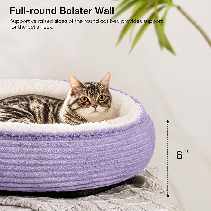 Love's cabin Round Donut Cat and Dog Cushion Bed, 20in Pet Bed for Cats or Small Dogs, Anti-Slip & Water-Resistant Bottom, Soft Durable Fabric Pet beds, Washable Luxury Cat Dog Bed Lavender Stripe