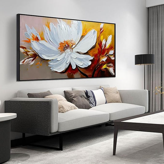 Hand Painted Flower Painting Wall Art for Bedroom - Abstract Painting Wall Art for Living Room - Big Picture Frames for Wall Size 29" x 59"
