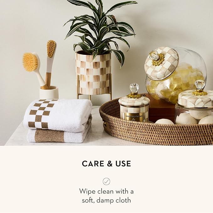 MACKENZIE-CHILDS Tabletop Planter, Ceramic Decorative Pot for Plants, Brown-and-White Mocha Check