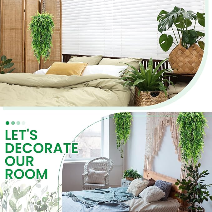 Geosar 72 Pcs Artificial Hanging Plants 32 Inch Hanging Boston Ferns Plastic Fake Plants for Wall Room Garden Wedding Garland Indoor Outdoor Decoration, No Basket