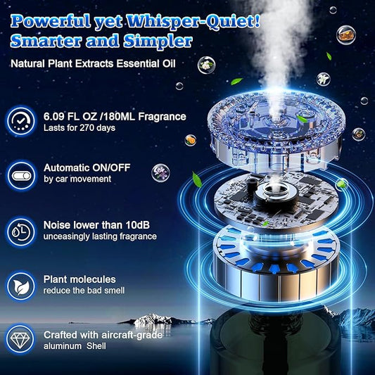 Smart Car Air Freshener Diffuser - 270-Day Long-Lasting Essential Oil (6.09oz/180ml), Auto On/Off Sensor, Ultrasonic Dual Modes, Multi-Mode Adjustable, Natural French Fragrance Oils, Coffee ﻿