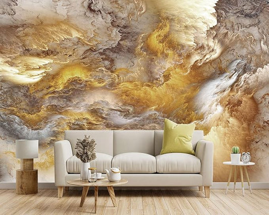-Golden Clouds Ceiling Fabric Wallpaper Living Room Bedroom Bathroom Modern Boys Girls Kids Room Abstract Large Mural- 137"x96"（ not Peel and Stick）