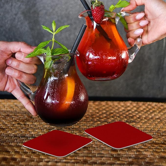 10 Squared Foam Coasters Pack, 4 inch - PU Foam, Foldable - Red