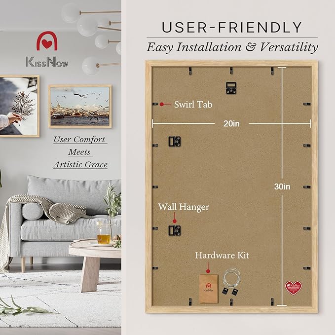 20x30 Poster Frame 2 Pack, Natural Oak Wood Picture Frame with Polished Plexiglass, Wall Hanging