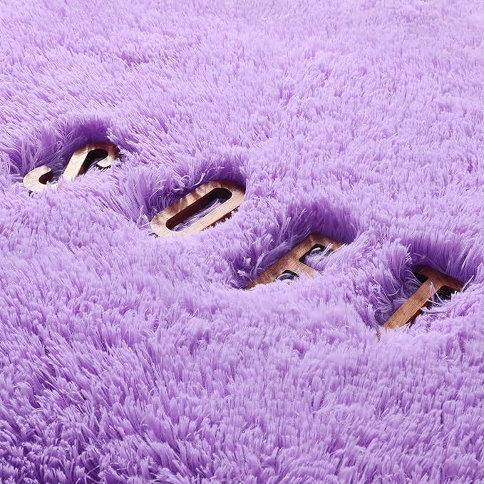 Amdrebio Purple Round Circle Rugs 6Ft for Girls Bedroom Decor Aesthetic, Large Fluffy Fuzzy Area Rugs for Kids Room, Soft Cute Furry Plush Shaggy Lavender Carpet for Living Room, Baby Nursery, Dorm