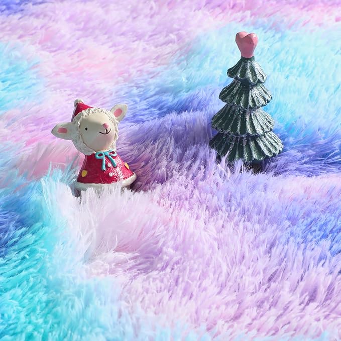 Amdrebio Purple Rainbow Round Area Rug 7Ft for Girls Bedroom Living Room Decor, Mermaid Stitch Frozen Kids Rugs for Playroom Nursery Classroom, Fluffy Fuzzy Cute Plush Carpet, Large Big Circle Rug