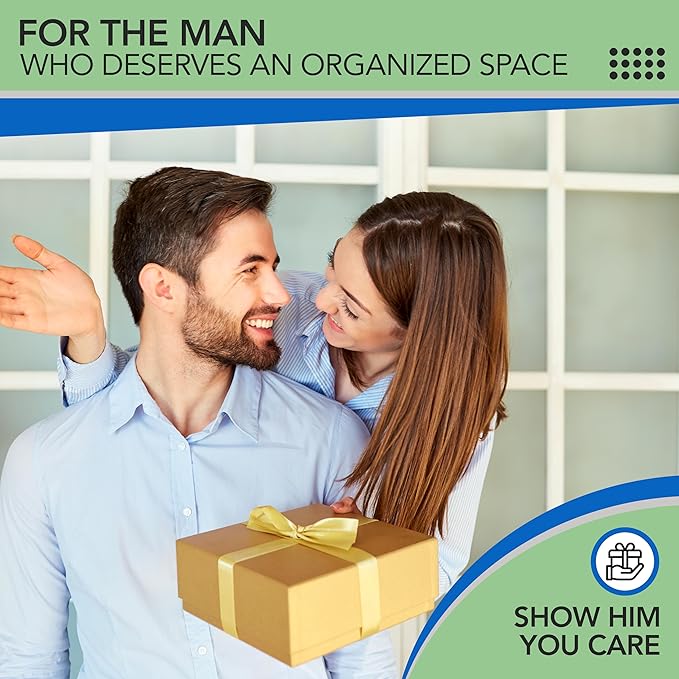 Nightstand Organizer with Drawer- Wood Phone Docking Station- Desk Organizer for Two Phones or Tablet, Watches, Headphone & Accessories- Unique Gifts for Men, Dad or Son (Black)