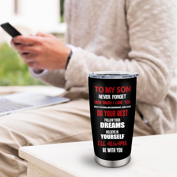 ZANIION To My Son Gifts Tumbler 20oz 1PC, Cool Birthday Gifts For Son From Mom/Dad Mug, Best Christmas Graduation Valentines Fathers Day Decoration Present Ideas For My Boy Coffee Cup