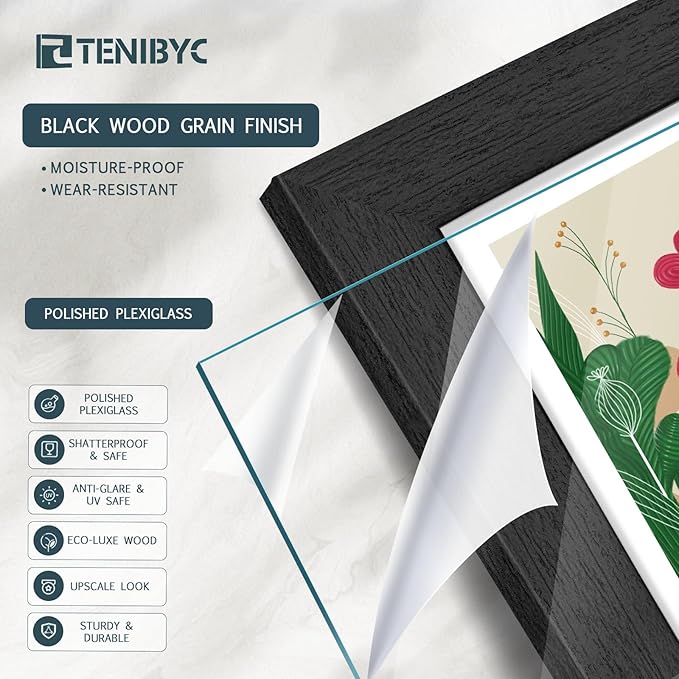 20x24 Picture Frame 4 Pack, Textured Black Wood Poster Frame, Suitable for Photos, Posters and Puzzles, Horizontal and Vertical Wall Hanging