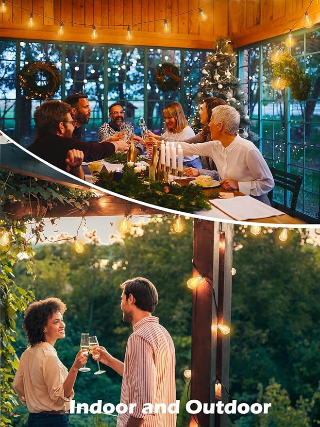 DAMAING Outdoor String Lights 120FT Waterproof Patio String Lights with 63 Shatterproof Dimmable A39 LED Bulbs, Connectable Outdoor Lighting for Backyard Porch Bistro and Balcony 2200K Black Cord