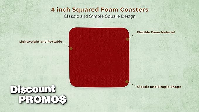 10 Squared Foam Coasters Pack, 4 inch - PU Foam, Foldable - Red