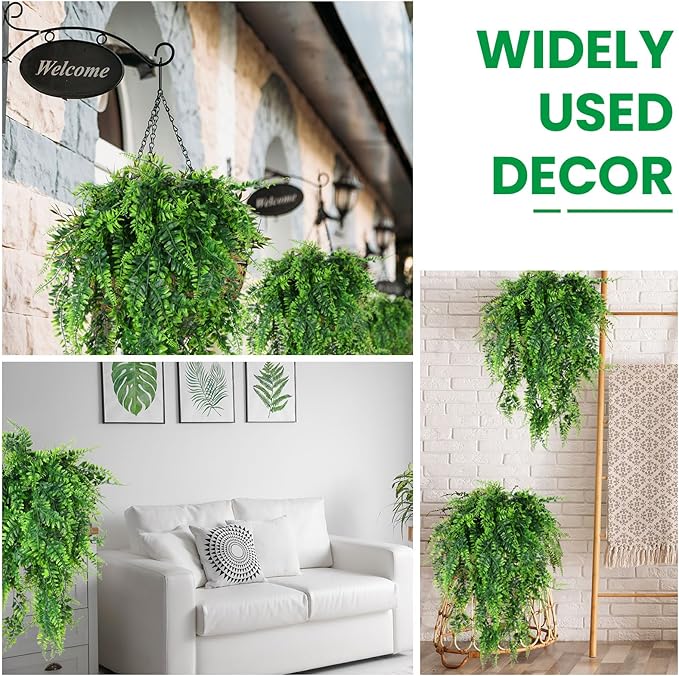 Geosar 56 Pcs Artificial Hanging Plants 32 Inch Hanging Boston Ferns Plastic Fake Plants for Wall Room Garden Wedding Garland Indoor Outdoor Decoration, No Basket