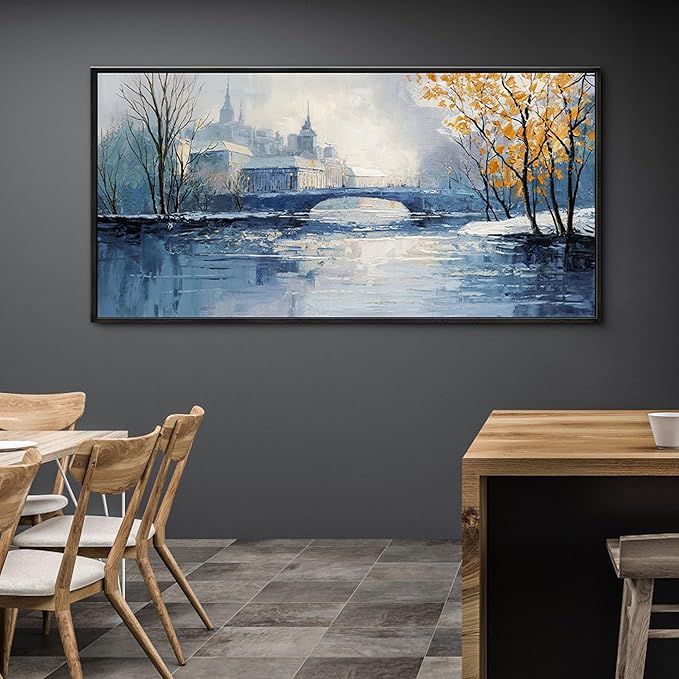 yiijeah Paintings Wall Decor - Wall Frames for Living Room Decorations Abstract Canvas Wall Art Blue and White Extra Large Artwork for Bedroom Office Home Decoration