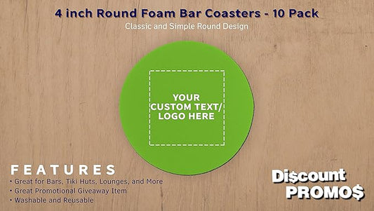 10 Round Foam Bud Coasters Pack, 4 inch - Customizable Text, Logo - PU Foam, Party Favor - Lime Green