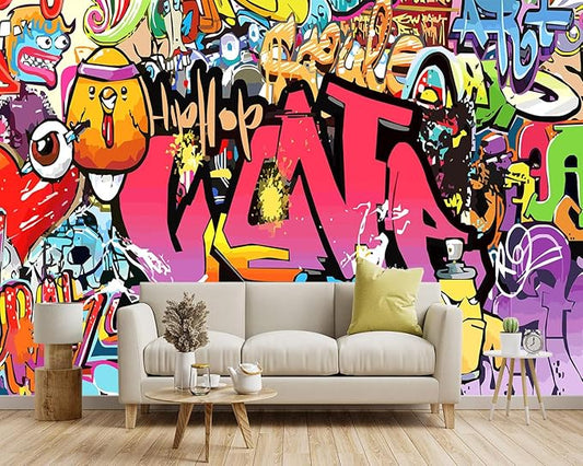 -Street Art Graffiti Wallpaper Fabric Wallpaper Living Room Bedroom Bathroom Boys Girls Children's Room Abstract Large Wall Mural- 183"x120"（ not Peel and Stick）